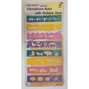 Vintage  NEW Childs Kids Stencil Set 8 Stencils Ruler Kwoks